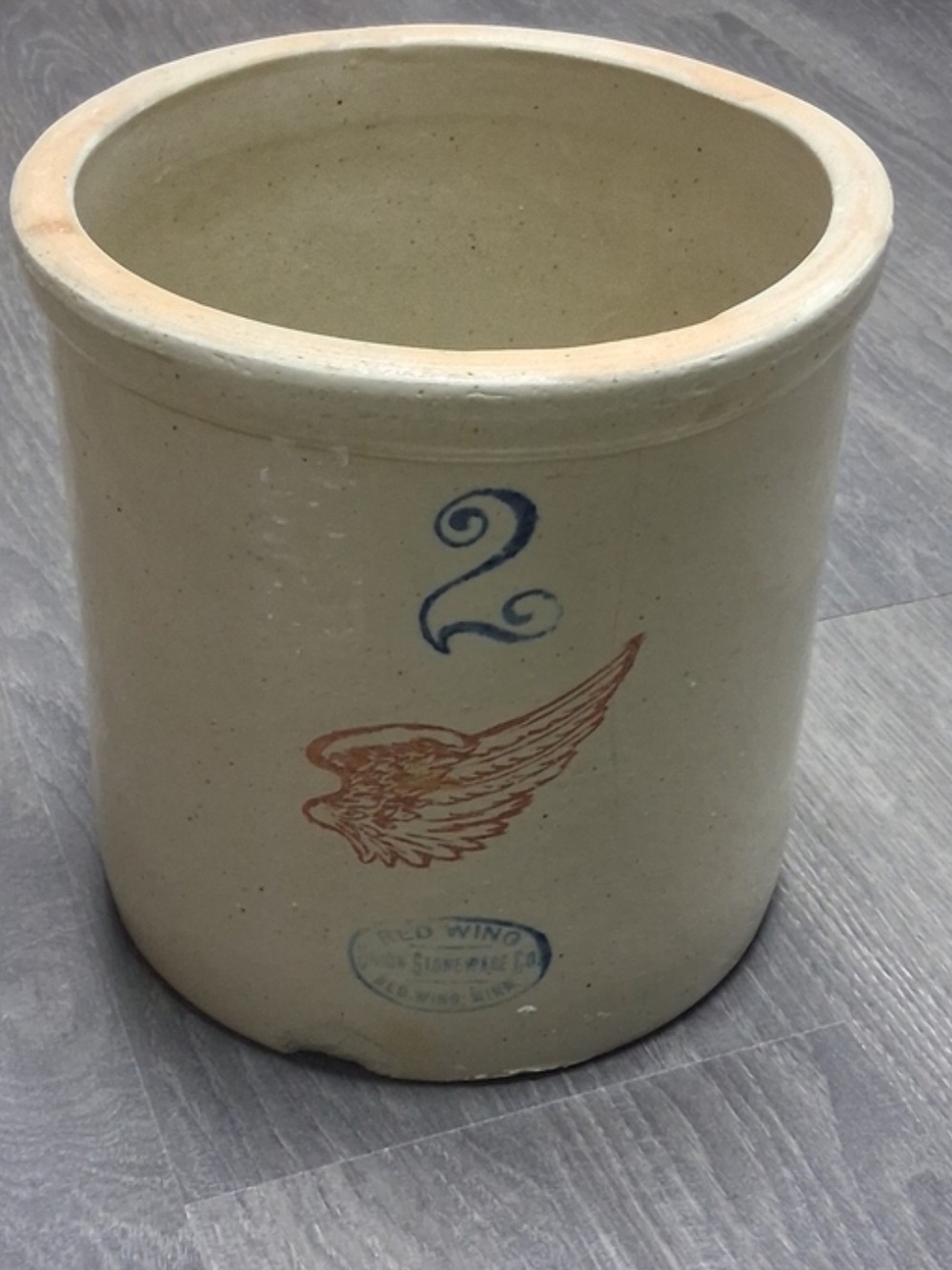 2-Gallon Red Wing Stoneware Crock in Cream with Blue and Brown Motifs